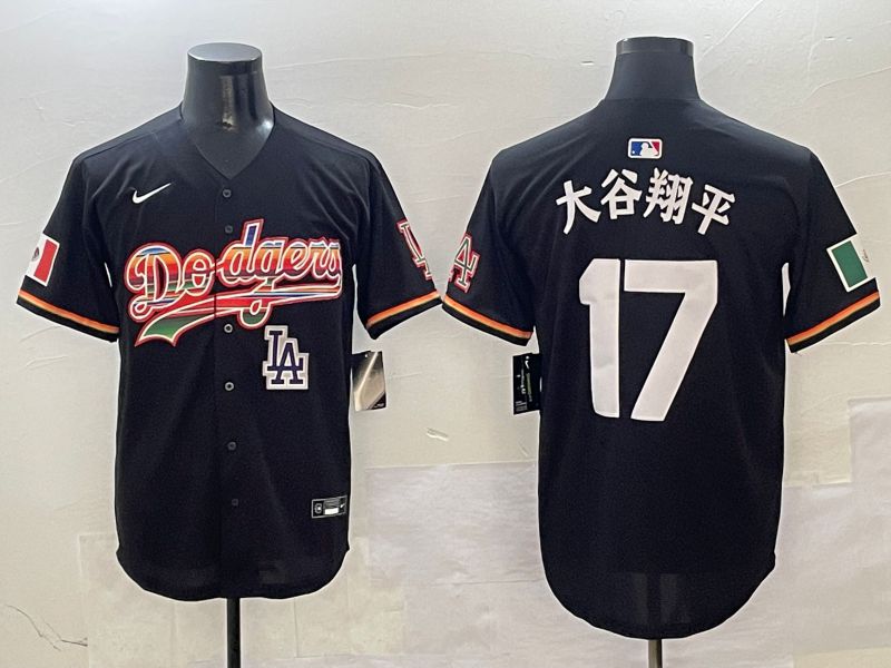 Men Los Angeles Dodgers 17 Ohtani Black rainbow 2025 Nike MLB Jersey style 4159